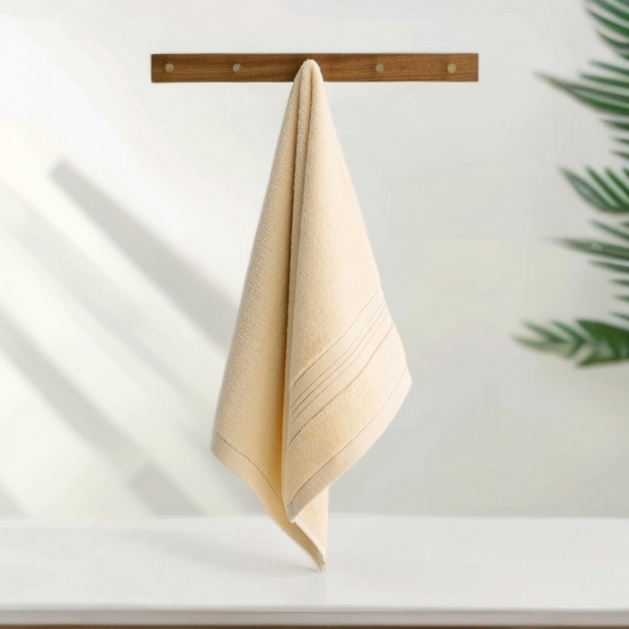 91家纺网 家纺一手货源 找家纺 彩虹毛巾 2025新款金丝款全棉纯棉毛巾浴巾套装素色简约毛巾纯色浴巾 金线款-雅黄 70x140cm浴巾/条