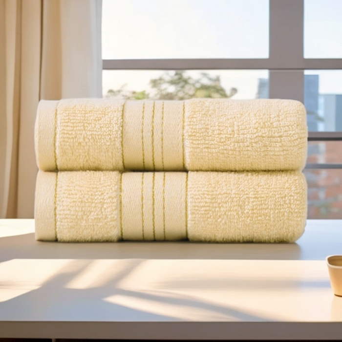 91家纺网 家纺一手货源 找家纺 彩虹毛巾 2025新款金丝款全棉纯棉毛巾浴巾套装素色简约毛巾纯色浴巾 金线款-雅黄 毛巾浴巾套装