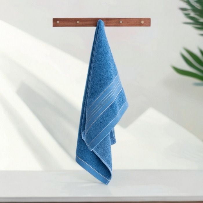 91家纺网 家纺一手货源 找家纺 彩虹毛巾 2025新款金丝款全棉纯棉毛巾浴巾套装素色简约毛巾纯色浴巾 金线款-海蓝 毛巾浴巾套装