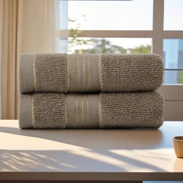 91家纺网 家纺一手货源 找家纺 彩虹毛巾 2025新款金丝款全棉纯棉毛巾浴巾套装素色简约毛巾纯色浴巾 金线款-深咖 70x140cm浴巾/条