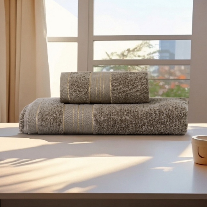 91家纺网 家纺一手货源 找家纺 彩虹毛巾 2025新款金丝款全棉纯棉毛巾浴巾套装素色简约毛巾纯色浴巾 金线款-深咖 70x140cm浴巾/条