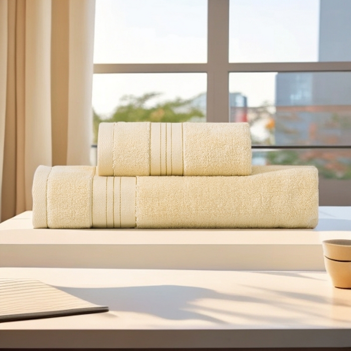 91家纺网 家纺一手货源 找家纺 彩虹毛巾 2025新款金丝款全棉纯棉毛巾浴巾套装素色简约毛巾纯色浴巾 金线款-雅黄 毛巾三色装