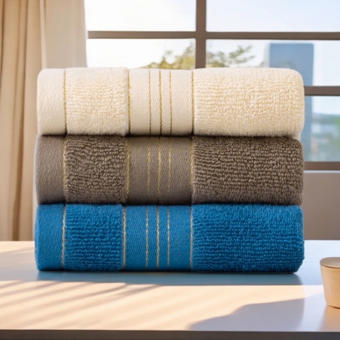 91家纺网 家纺一手货源 找家纺 彩虹毛巾 2025新款金丝款全棉纯棉毛巾浴巾套装素色简约毛巾纯色浴巾 组合图仅供参考 毛巾两条装