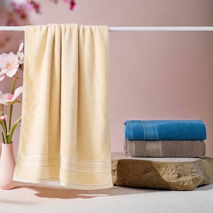 91家纺网 家纺一手货源 找家纺 彩虹毛巾 2025新款金丝款全棉纯棉毛巾浴巾套装素色简约毛巾纯色浴巾 组合图仅供参考 毛巾三条装