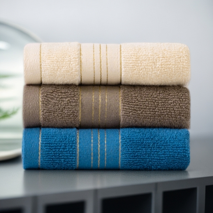 91家纺网 家纺一手货源 找家纺 彩虹毛巾 2025新款金丝款全棉纯棉毛巾浴巾套装素色简约毛巾纯色浴巾 组合图仅供参考 毛巾三条装