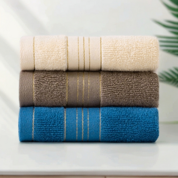 91家纺网 家纺一手货源 找家纺 彩虹毛巾 2025新款金丝款全棉纯棉毛巾浴巾套装素色简约毛巾纯色浴巾 组合图仅供参考 毛巾浴巾套装