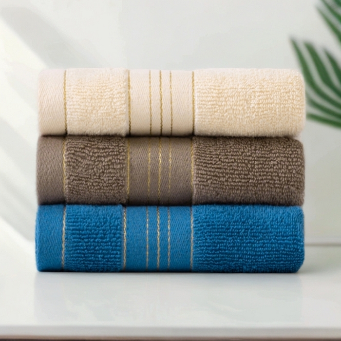 91家纺网 家纺一手货源 找家纺 彩虹毛巾 2025新款金丝款全棉纯棉毛巾浴巾套装素色简约毛巾纯色浴巾 组合图仅供参考 70x140cm浴巾/条