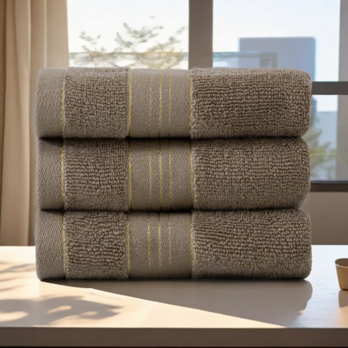 91家纺网 家纺一手货源 找家纺 彩虹毛巾 2025新款金丝款全棉纯棉毛巾浴巾套装素色简约毛巾纯色浴巾 金线款-深咖 毛巾两条装