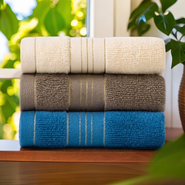 彩虹毛巾 2025新款金丝款全棉纯棉毛巾浴巾套装素色简约毛巾纯色浴巾 组合图仅供参考 毛巾三色装