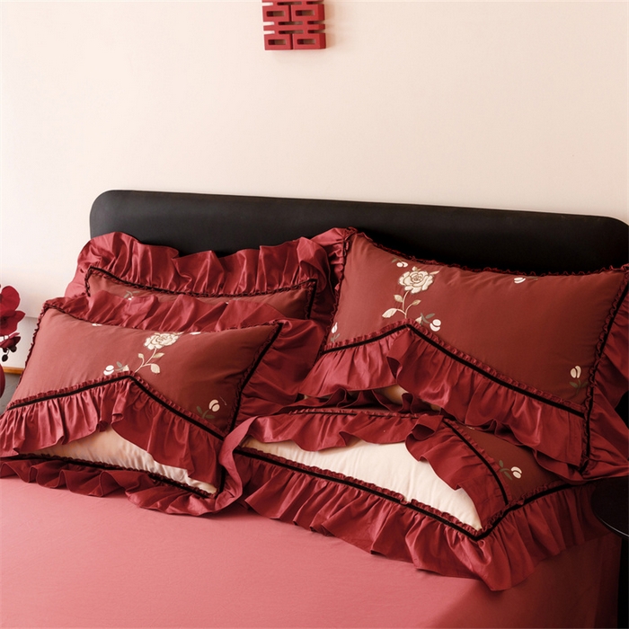 91家纺网 家纺一手货源 找家纺 宏羽纺家纺 2025新款100s全棉纯棉贡缎司马棉法式刺绣花边四件套夕颜