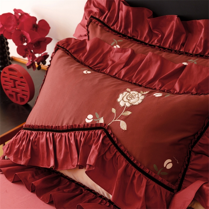 91家纺网 家纺一手货源 找家纺 宏羽纺家纺 2025新款100s全棉纯棉贡缎司马棉法式刺绣花边四件套夕颜