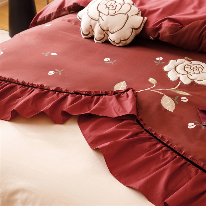 91家纺网 家纺一手货源 找家纺 宏羽纺家纺 2025新款100s全棉纯棉贡缎司马棉法式刺绣花边四件套夕颜