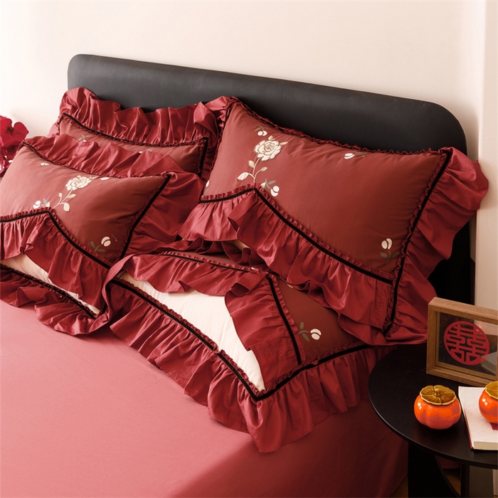 91家纺网 家纺一手货源 找家纺 宏羽纺家纺 2025新款100s全棉纯棉贡缎司马棉法式刺绣花边四件套夕颜