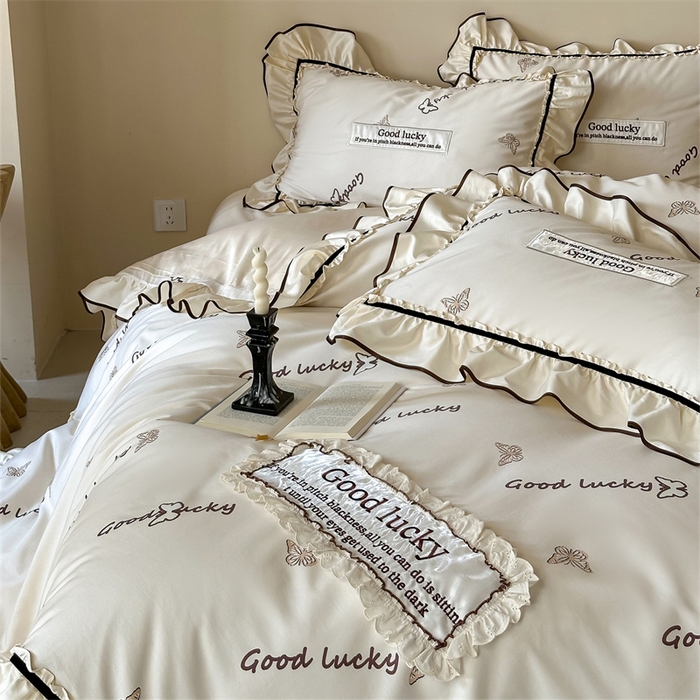 91家纺网 家纺一手货源 找家纺 宏羽纺家纺 2025新款100s全棉纯棉贡缎司马棉法式刺绣花边四件套花园之梦-奶油芝芝