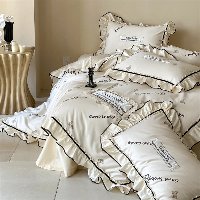 91家纺网 家纺一手货源 找家纺 宏羽纺家纺 2025新款100s全棉纯棉贡缎司马棉法式刺绣花边四件套花园之梦-奶油芝芝