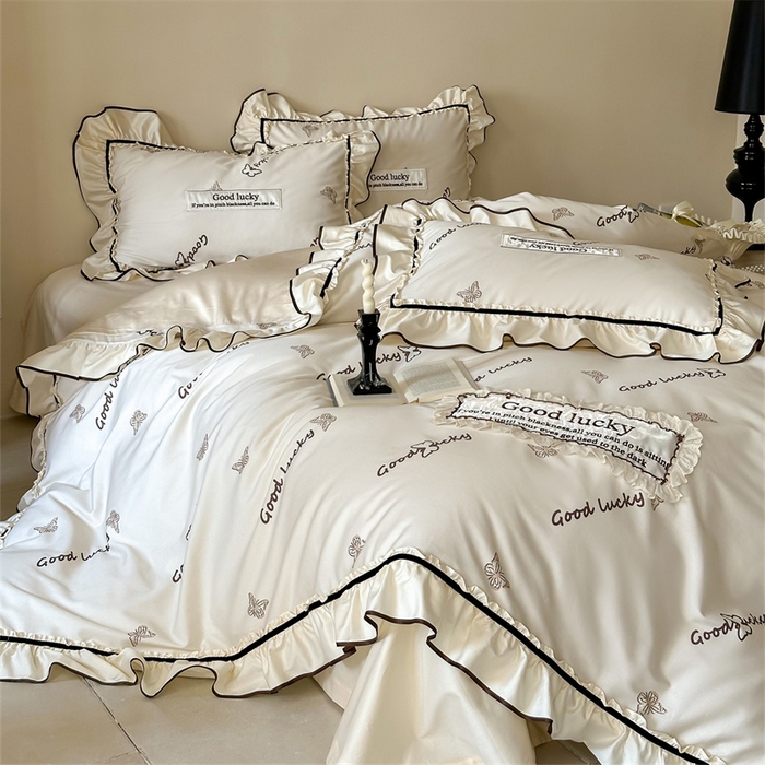 91家纺网 家纺一手货源 找家纺 宏羽纺家纺 2025新款100s全棉纯棉贡缎司马棉法式刺绣花边四件套花园之梦-奶油芝芝