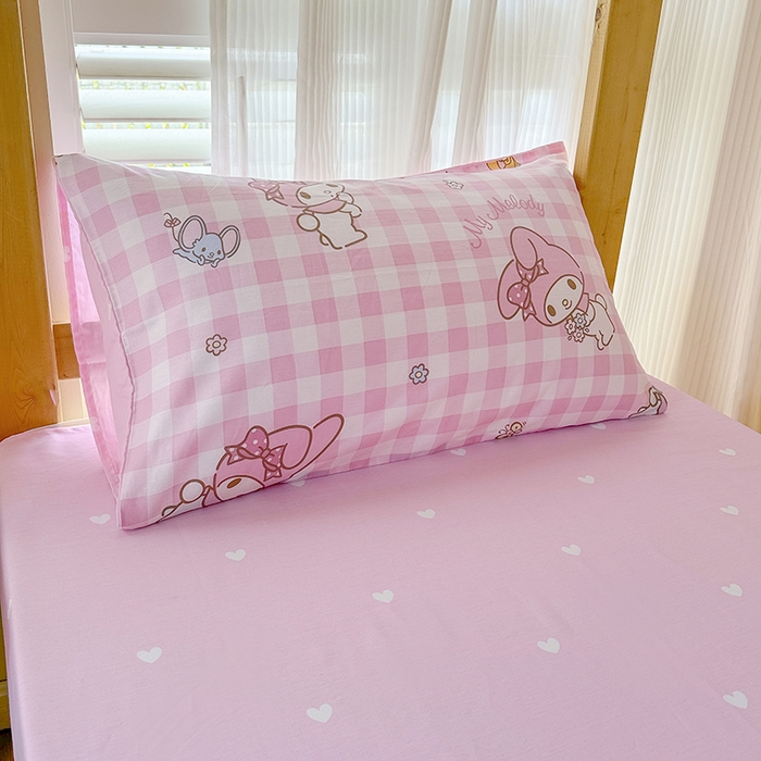 91家纺网 家纺一手货源 找家纺 玉元坊 2025新款三丽鸥全棉纯棉学生款学生宿舍上下铺三件套 粉格美乐蒂