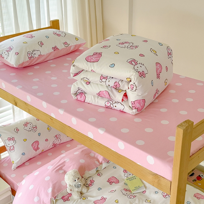 91家纺网 家纺一手货源 找家纺 玉元坊 2025新款三丽鸥全棉纯棉学生款学生宿舍上下铺三件套 公主kt