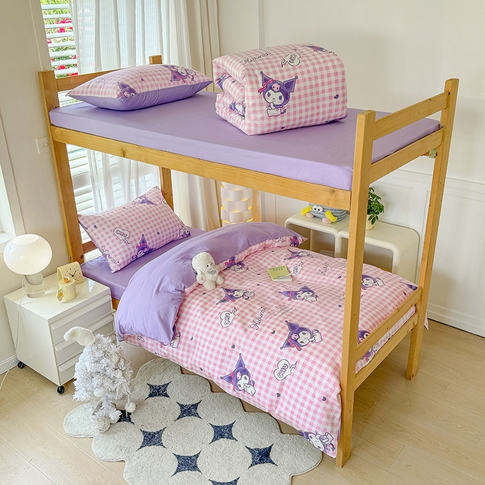 91家纺网 家纺一手货源 找家纺 玉元坊 2025新款三丽鸥全棉纯棉学生款学生宿舍上下铺三件套 库洛米之心