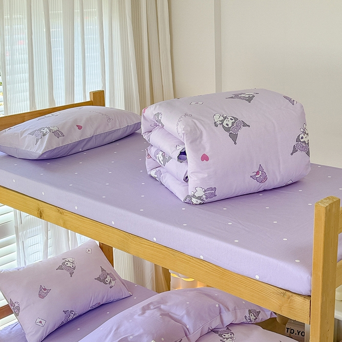 91家纺网 家纺一手货源 找家纺 玉元坊 2025新款三丽鸥全棉纯棉学生款学生宿舍上下铺三件套 库洛米宝贝