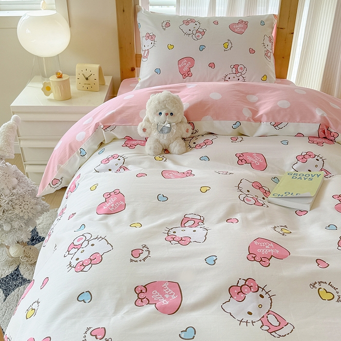 91家纺网 家纺一手货源 找家纺 玉元坊 2025新款三丽鸥全棉纯棉学生款学生宿舍上下铺三件套 公主kt