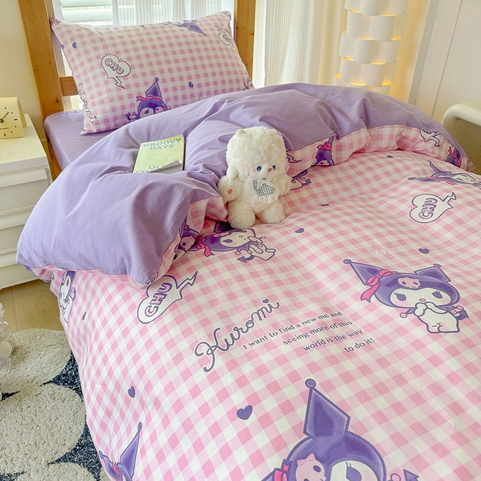 91家纺网 家纺一手货源 找家纺 玉元坊 2025新款三丽鸥全棉纯棉学生款学生宿舍上下铺三件套 库洛米之心