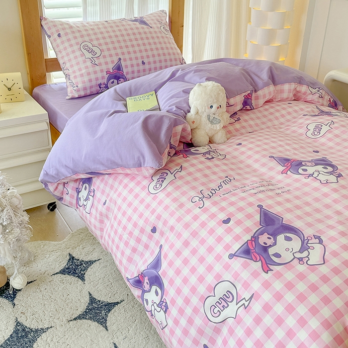 91家纺网 家纺一手货源 找家纺 玉元坊 2025新款三丽鸥全棉纯棉学生款学生宿舍上下铺三件套 库洛米之心