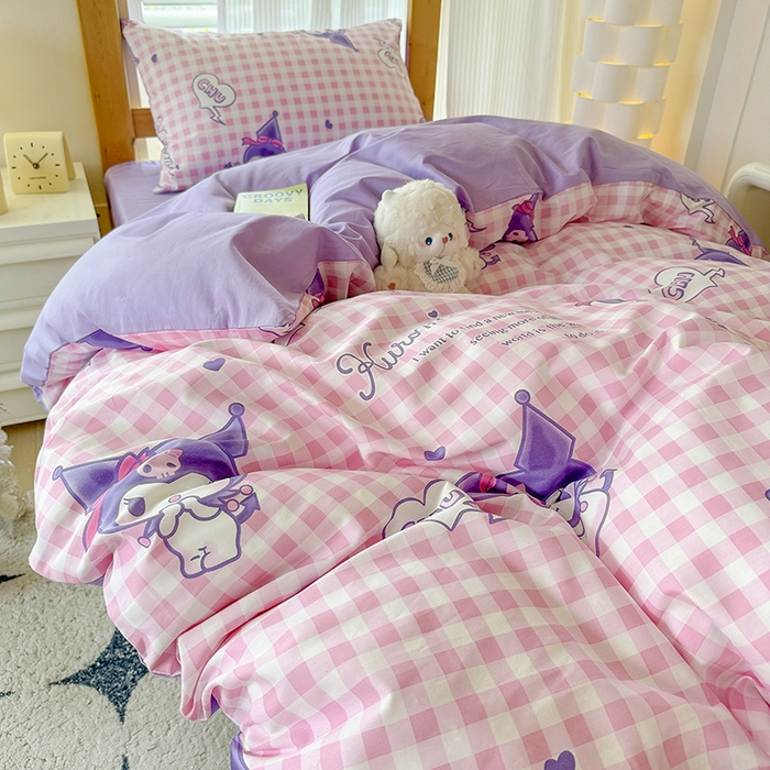 91家纺网 家纺一手货源 找家纺 玉元坊 2025新款三丽鸥全棉纯棉学生款学生宿舍上下铺三件套 库洛米之心