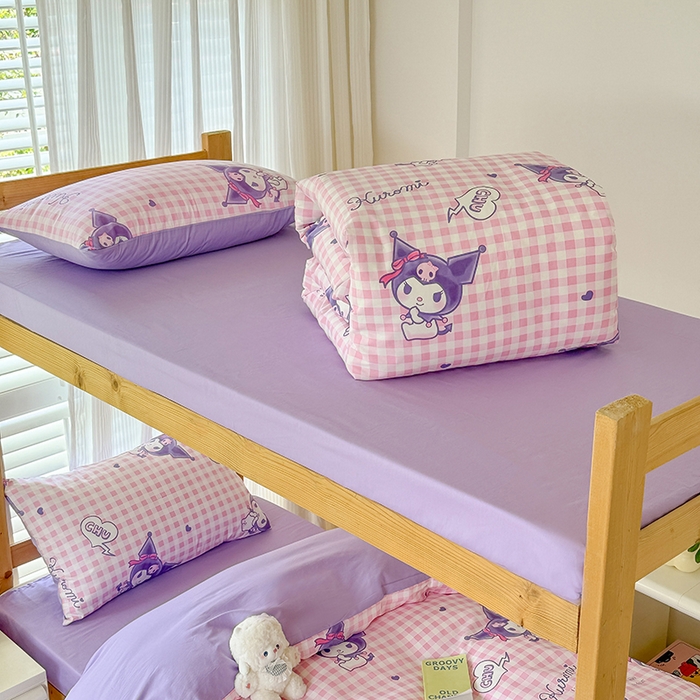 91家纺网 家纺一手货源 找家纺 玉元坊 2025新款三丽鸥全棉纯棉学生款学生宿舍上下铺三件套 库洛米之心