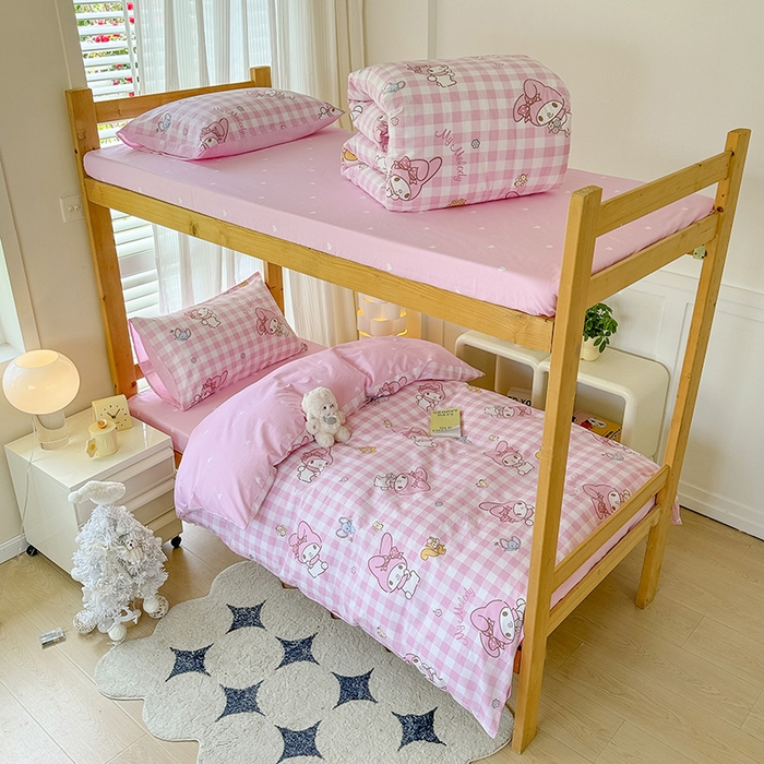 玉元坊 2025新款三丽鸥全棉纯棉学生款学生宿舍上下铺三件套 粉格美乐蒂