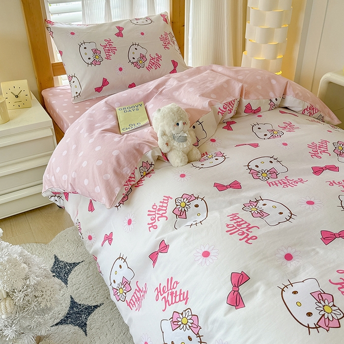 91家纺网 家纺一手货源 找家纺 玉元坊 2025新款三丽鸥全棉纯棉学生款学生宿舍上下铺三件套 雏菊kt