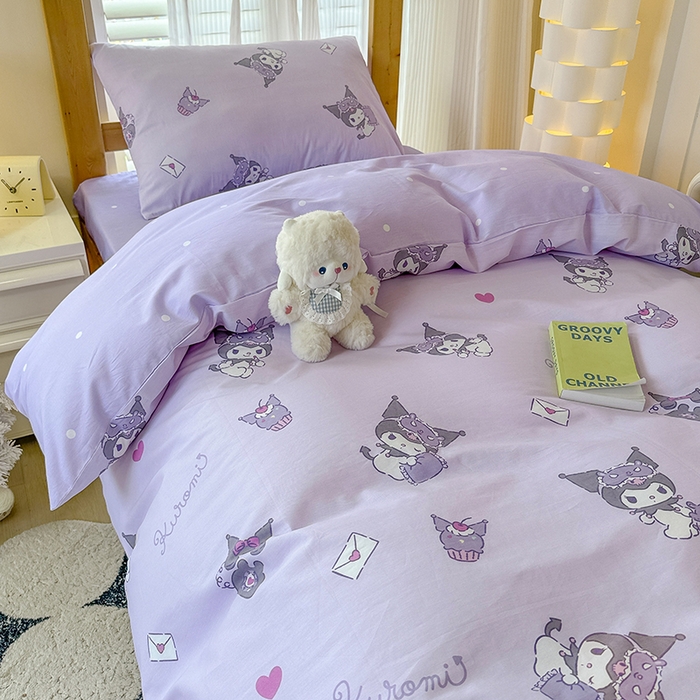 91家纺网 家纺一手货源 找家纺 玉元坊 2025新款三丽鸥全棉纯棉学生款学生宿舍上下铺三件套 库洛米宝贝