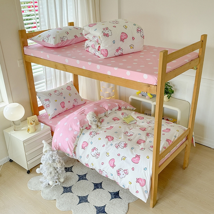 91家纺网 家纺一手货源 找家纺 玉元坊 2025新款三丽鸥全棉纯棉学生款学生宿舍上下铺三件套 公主kt