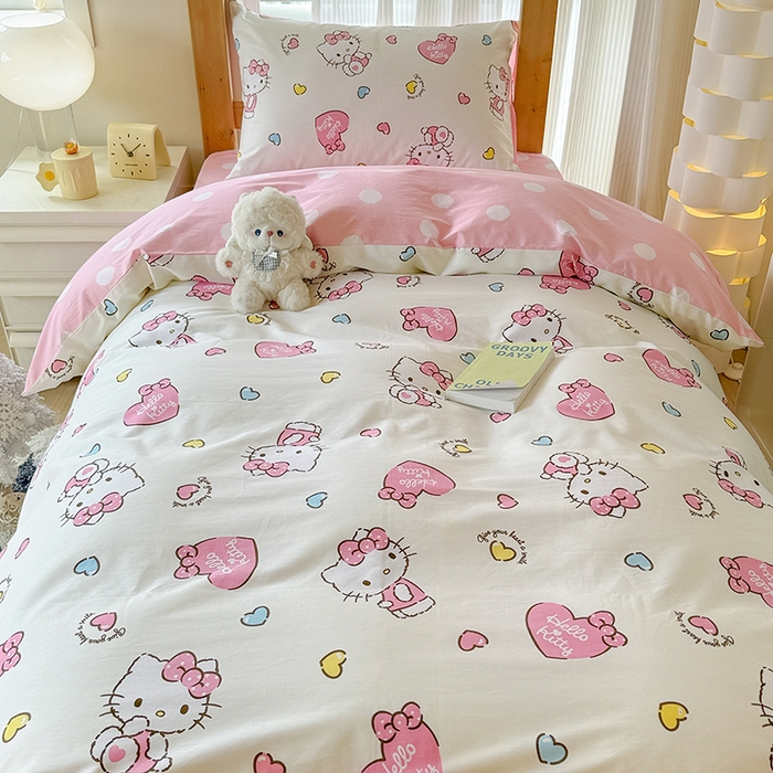 91家纺网 家纺一手货源 找家纺 玉元坊 2025新款三丽鸥全棉纯棉学生款学生宿舍上下铺三件套 公主kt