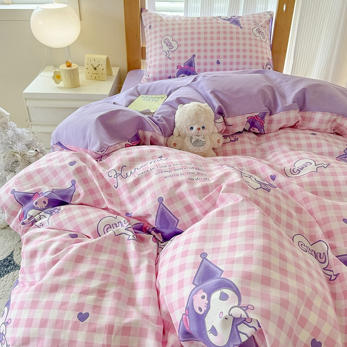 91家纺网 家纺一手货源 找家纺 玉元坊 2025新款三丽鸥全棉纯棉学生款学生宿舍上下铺三件套 库洛米之心