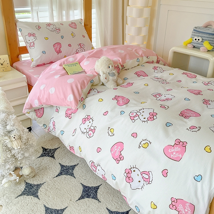 91家纺网 家纺一手货源 找家纺 玉元坊 2025新款三丽鸥全棉纯棉学生款学生宿舍上下铺三件套 公主kt