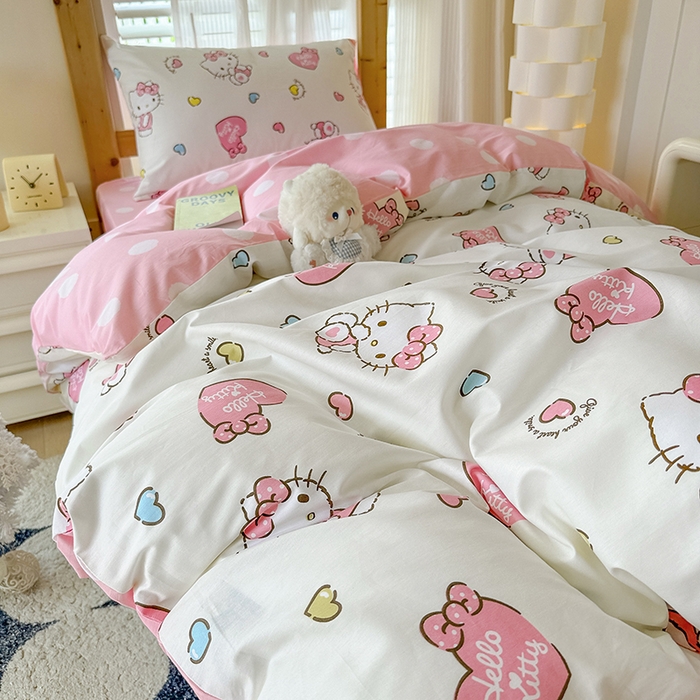 91家纺网 家纺一手货源 找家纺 玉元坊 2025新款三丽鸥全棉纯棉学生款学生宿舍上下铺三件套 公主kt