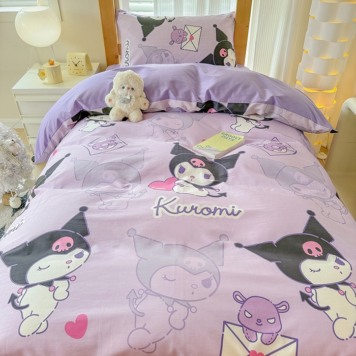 91家纺网 家纺一手货源 找家纺 玉元坊 2025新款三丽鸥全棉纯棉学生款学生宿舍上下铺三件套 库洛米