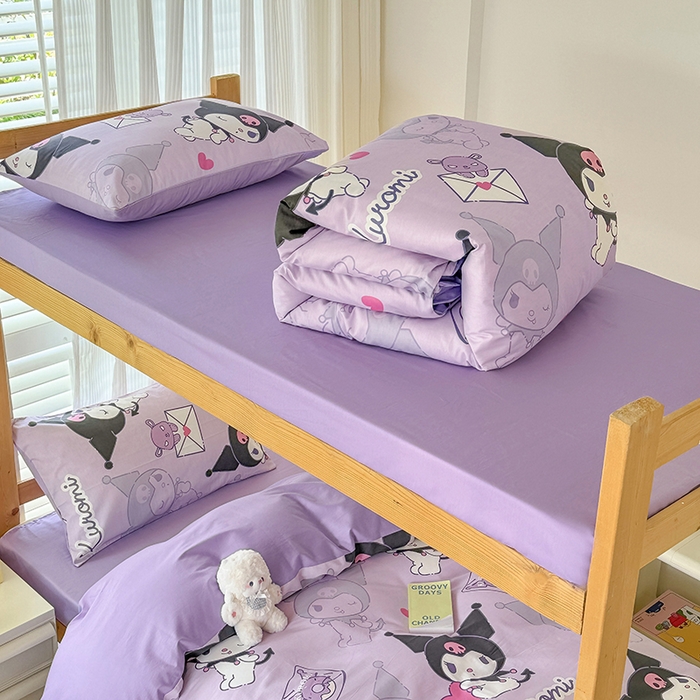 91家纺网 家纺一手货源 找家纺 玉元坊 2025新款三丽鸥全棉纯棉学生款学生宿舍上下铺三件套 库洛米