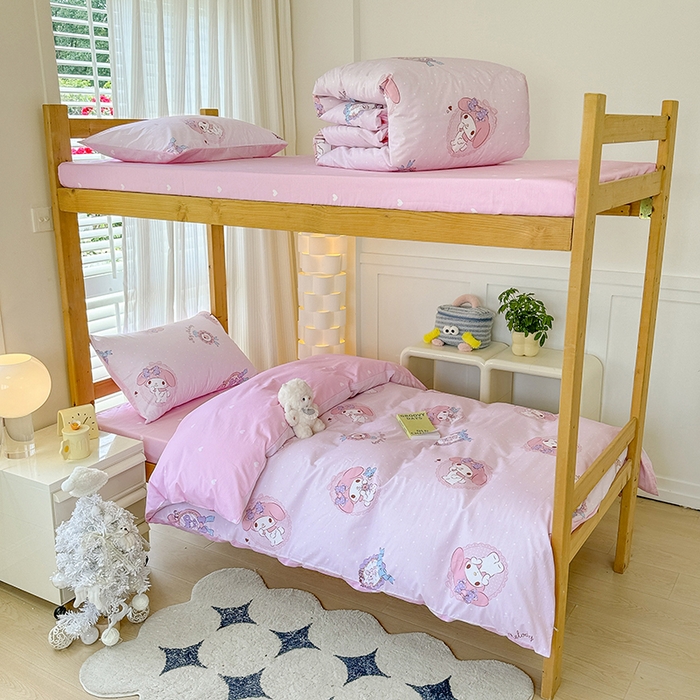 91家纺网 家纺一手货源 找家纺 玉元坊 2025新款三丽鸥全棉纯棉学生款学生宿舍上下铺三件套 小兔美乐蒂