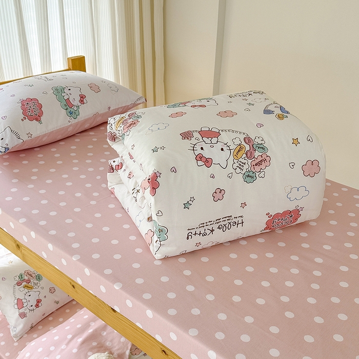 91家纺网 家纺一手货源 找家纺 玉元坊 2025新款三丽鸥全棉纯棉学生款学生宿舍上下铺三件套 甜心kt