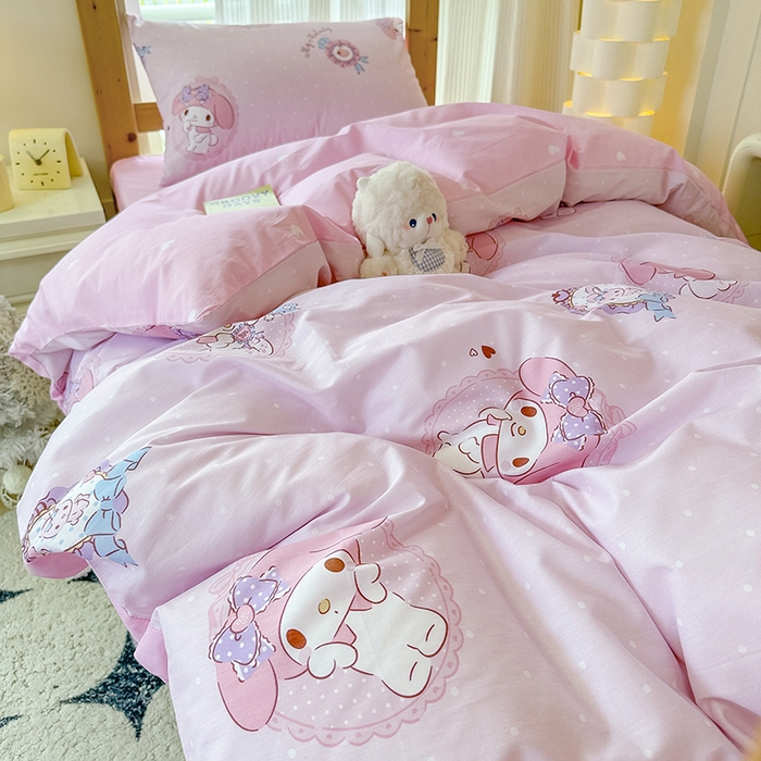 91家纺网 家纺一手货源 找家纺 玉元坊 2025新款三丽鸥全棉纯棉学生款学生宿舍上下铺三件套 小兔美乐蒂