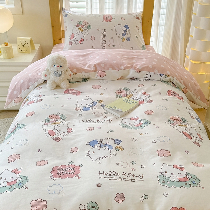 91家纺网 家纺一手货源 找家纺 玉元坊 2025新款三丽鸥全棉纯棉学生款学生宿舍上下铺三件套 甜心kt