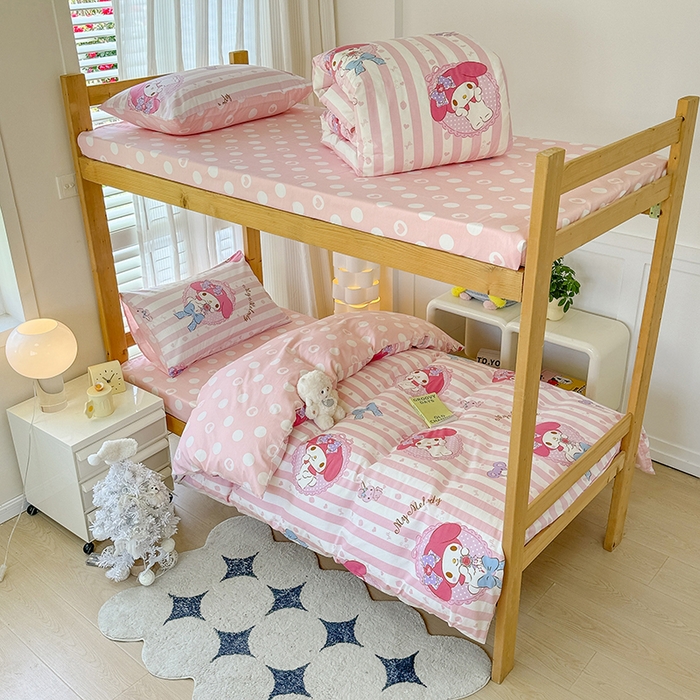 91家纺网 家纺一手货源 找家纺 玉元坊 2025新款三丽鸥全棉纯棉学生款学生宿舍上下铺三件套 甜甜美乐蒂