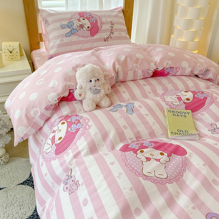 91家纺网 家纺一手货源 找家纺 玉元坊 2025新款三丽鸥全棉纯棉学生款学生宿舍上下铺三件套 甜甜美乐蒂