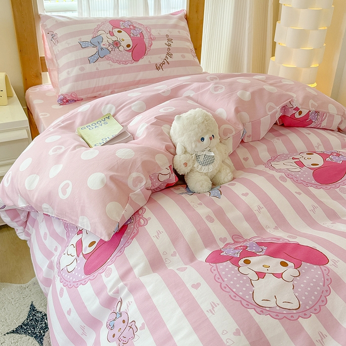 91家纺网 家纺一手货源 找家纺 玉元坊 2025新款三丽鸥全棉纯棉学生款学生宿舍上下铺三件套 甜甜美乐蒂