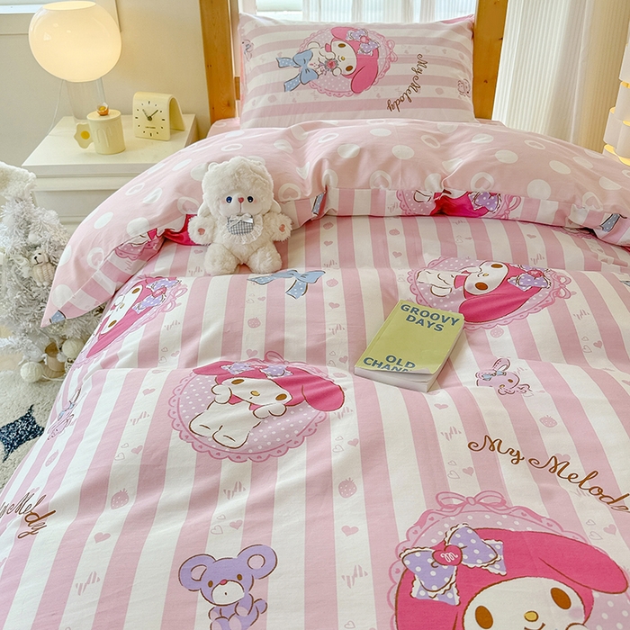 91家纺网 家纺一手货源 找家纺 玉元坊 2025新款三丽鸥全棉纯棉学生款学生宿舍上下铺三件套 甜甜美乐蒂