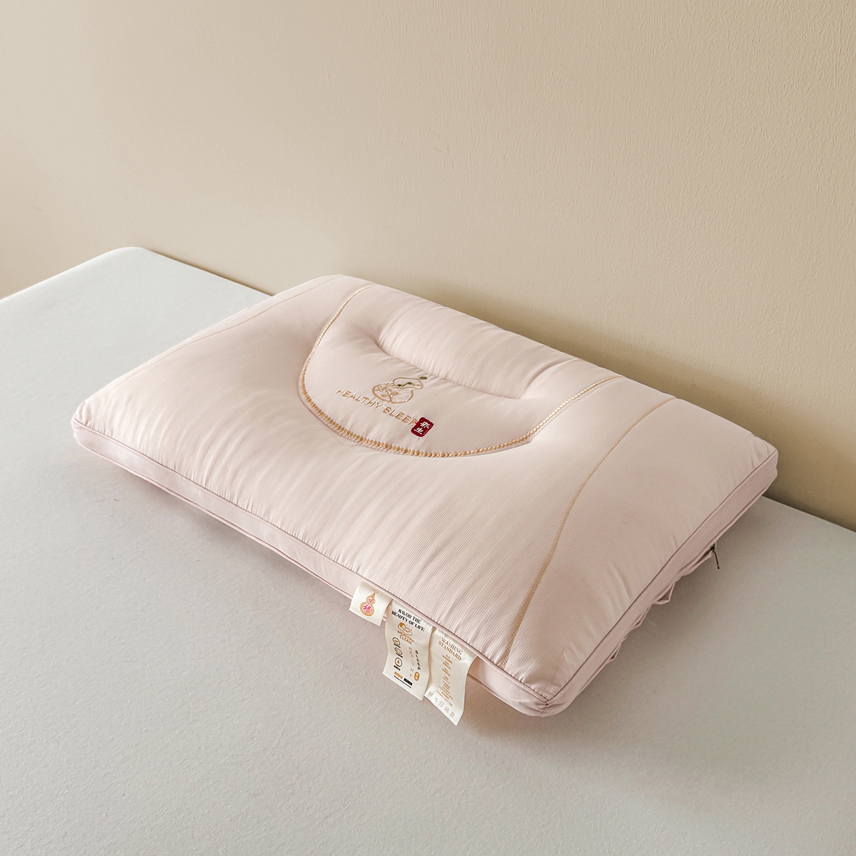 91家纺网 家纺一手货源 找家纺 云熙枕业 2025新款福寿亲肤睡眠枕枕头枕芯单枕芯 粉色 48x74cm高枕/只