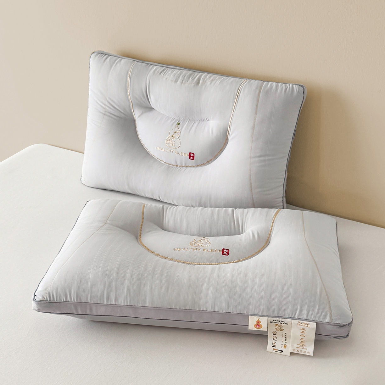 91家纺网 家纺一手货源 找家纺 云熙枕业 2025新款福寿亲肤睡眠枕枕头枕芯单枕芯 灰色 48x74cm高枕/只