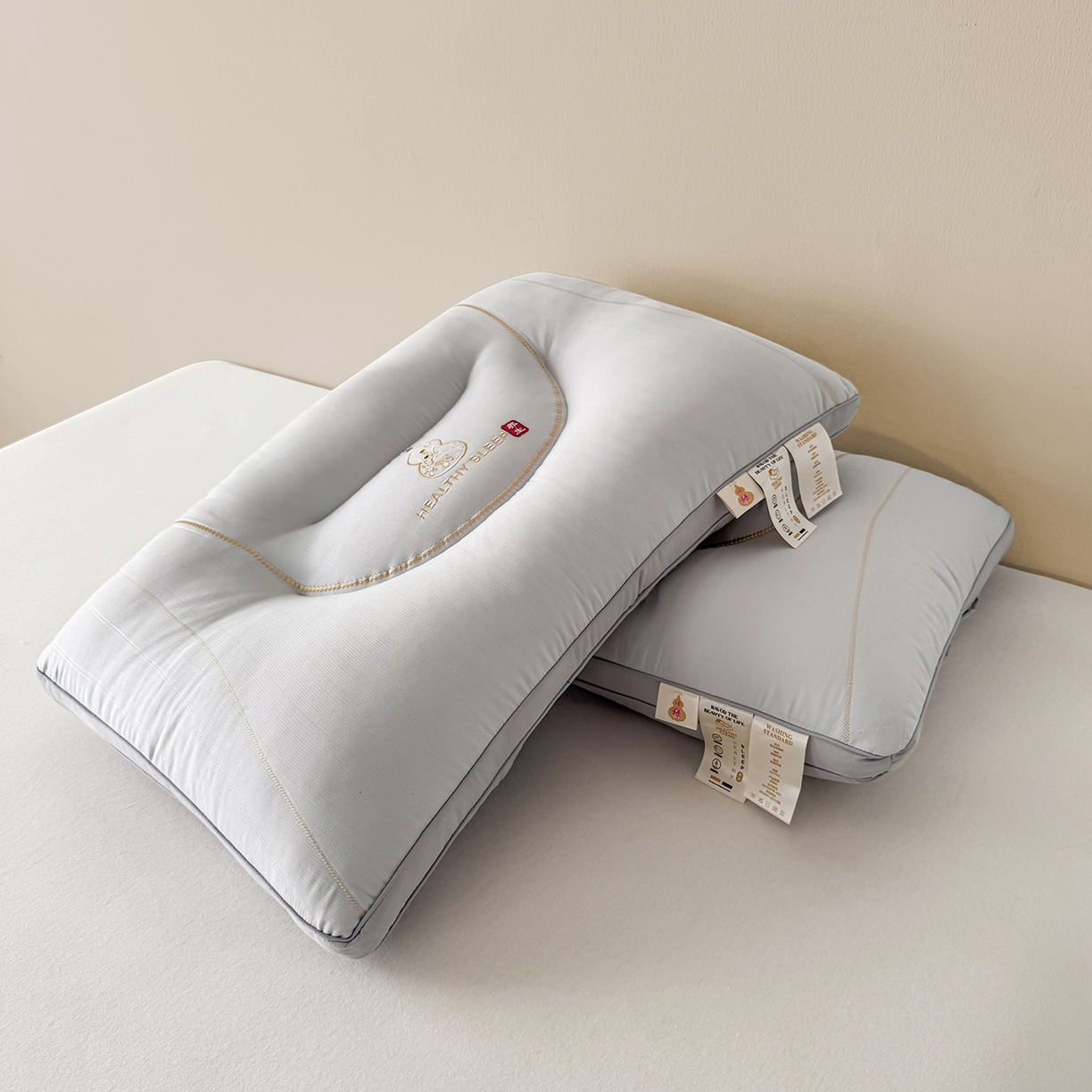91家纺网 家纺一手货源 找家纺 云熙枕业 2025新款福寿亲肤睡眠枕枕头枕芯单枕芯 灰色 48x74cm高枕/只